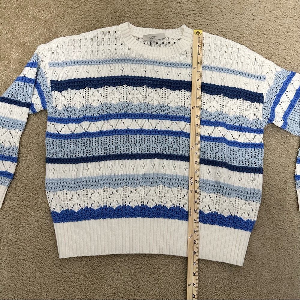 Ann Taylor LOFT Mixed Pointelle Sweater in Rainwashed Blue Size XL NWT - Picture 7 of 8